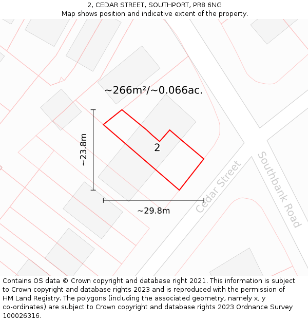 2, CEDAR STREET, SOUTHPORT, PR8 6NG: Plot and title map