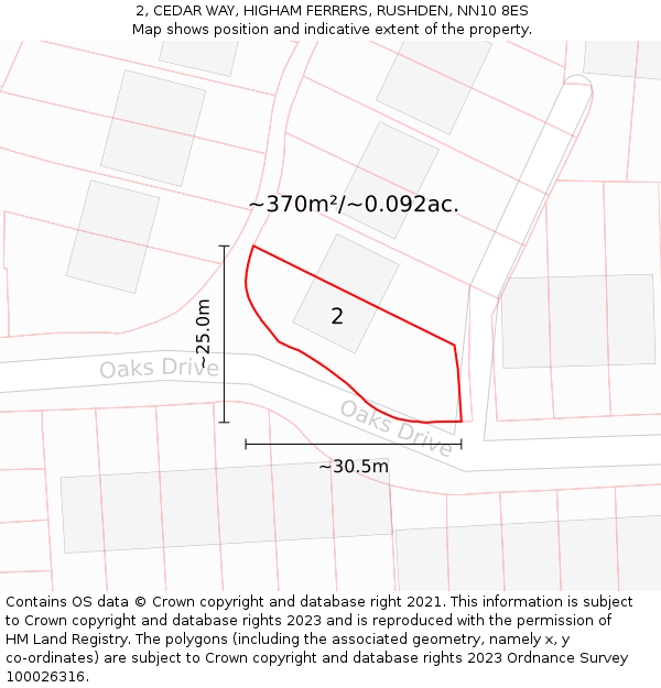 2, CEDAR WAY, HIGHAM FERRERS, RUSHDEN, NN10 8ES: Plot and title map