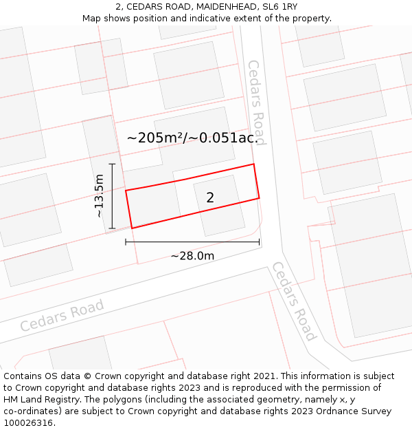 2, CEDARS ROAD, MAIDENHEAD, SL6 1RY: Plot and title map