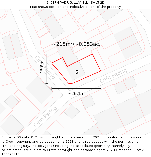 2, CEFN PADRIG, LLANELLI, SA15 2DJ: Plot and title map