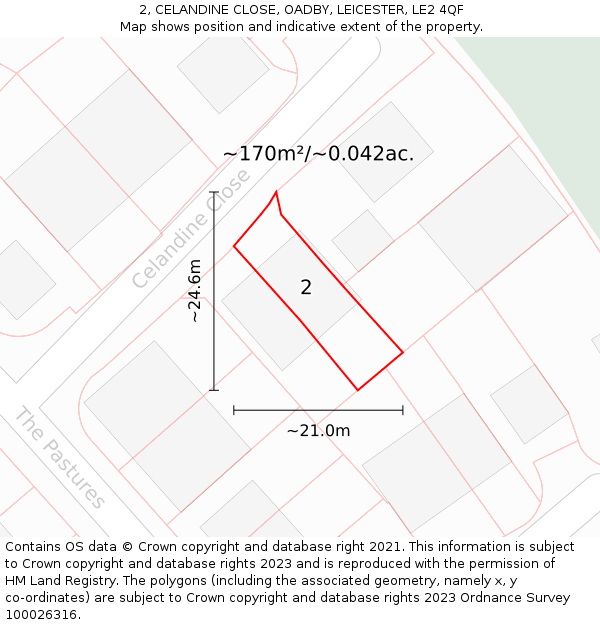 2, CELANDINE CLOSE, OADBY, LEICESTER, LE2 4QF: Plot and title map