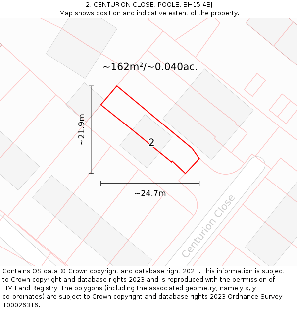 2, CENTURION CLOSE, POOLE, BH15 4BJ: Plot and title map