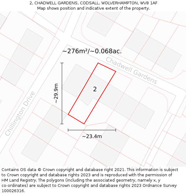 2, CHADWELL GARDENS, CODSALL, WOLVERHAMPTON, WV8 1AF: Plot and title map