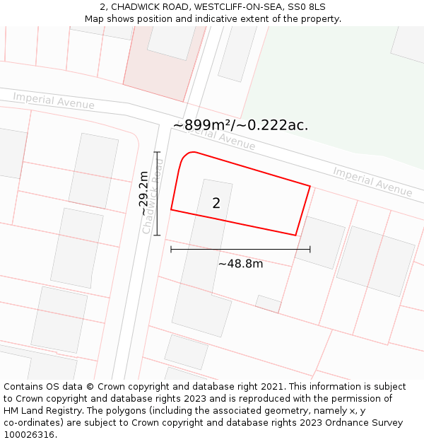 2, CHADWICK ROAD, WESTCLIFF-ON-SEA, SS0 8LS: Plot and title map