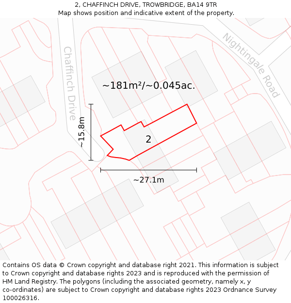 2, CHAFFINCH DRIVE, TROWBRIDGE, BA14 9TR: Plot and title map