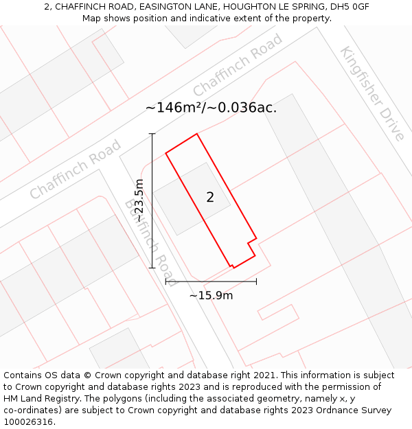 2, CHAFFINCH ROAD, EASINGTON LANE, HOUGHTON LE SPRING, DH5 0GF: Plot and title map