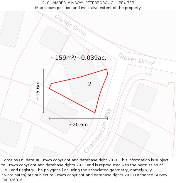 2, CHAMBERLAIN WAY, PETERBOROUGH, PE4 7EB: Plot and title map