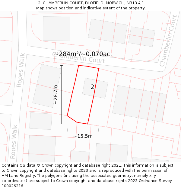 2, CHAMBERLIN COURT, BLOFIELD, NORWICH, NR13 4JF: Plot and title map
