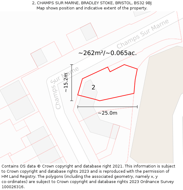 2, CHAMPS SUR MARNE, BRADLEY STOKE, BRISTOL, BS32 9BJ: Plot and title map