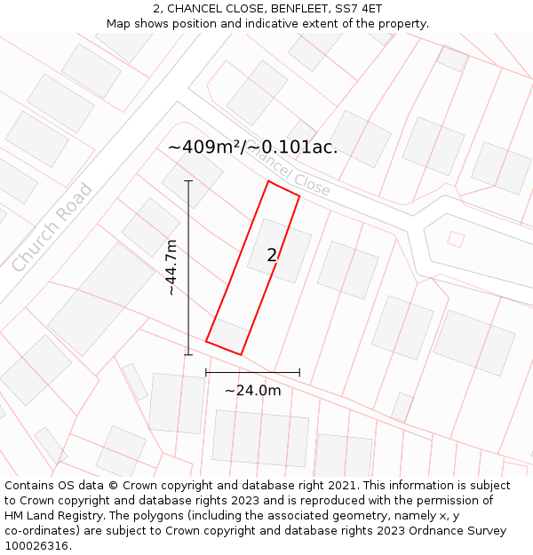 2, CHANCEL CLOSE, BENFLEET, SS7 4ET: Plot and title map