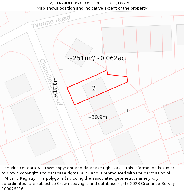2, CHANDLERS CLOSE, REDDITCH, B97 5HU: Plot and title map