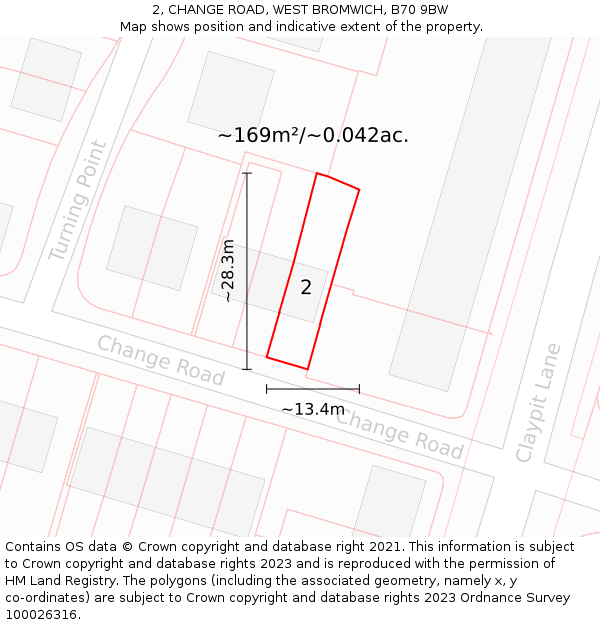 2, CHANGE ROAD, WEST BROMWICH, B70 9BW: Plot and title map