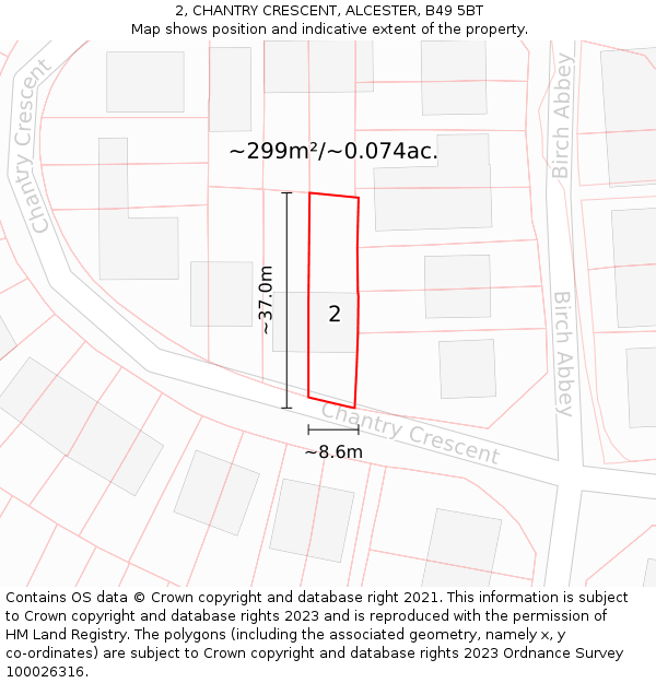 2, CHANTRY CRESCENT, ALCESTER, B49 5BT: Plot and title map