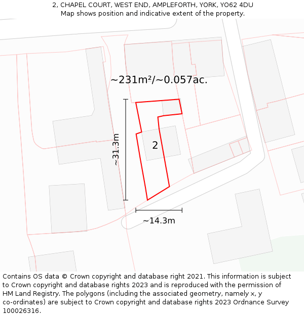 2, CHAPEL COURT, WEST END, AMPLEFORTH, YORK, YO62 4DU: Plot and title map
