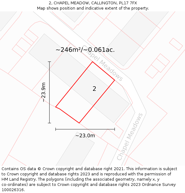 2, CHAPEL MEADOW, CALLINGTON, PL17 7FX: Plot and title map