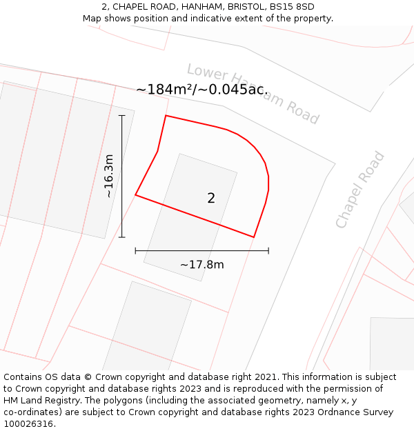 2, CHAPEL ROAD, HANHAM, BRISTOL, BS15 8SD: Plot and title map