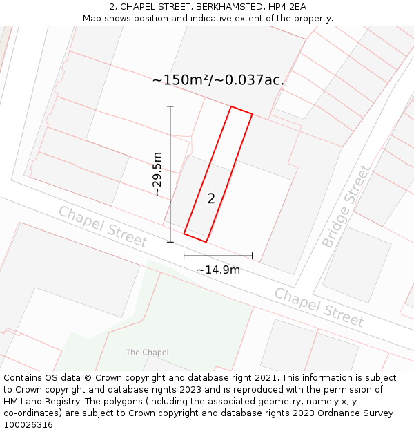 2, CHAPEL STREET, BERKHAMSTED, HP4 2EA: Plot and title map