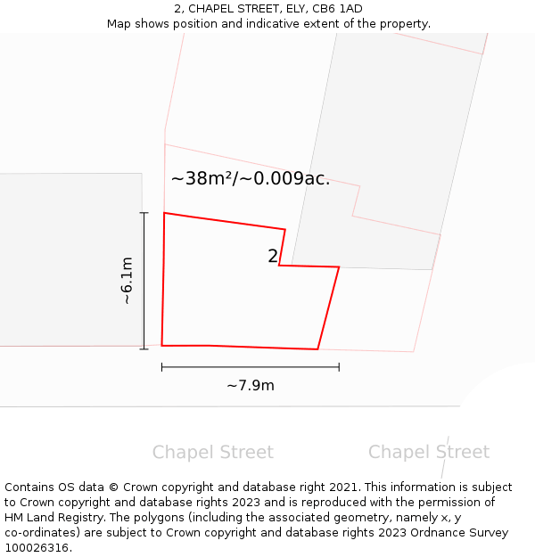 2, CHAPEL STREET, ELY, CB6 1AD: Plot and title map