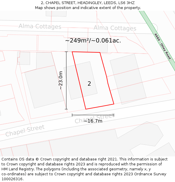 2, CHAPEL STREET, HEADINGLEY, LEEDS, LS6 3HZ: Plot and title map