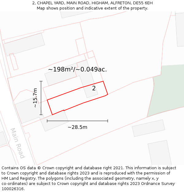 2, CHAPEL YARD, MAIN ROAD, HIGHAM, ALFRETON, DE55 6EH: Plot and title map