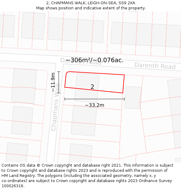2, CHAPMANS WALK, LEIGH-ON-SEA, SS9 2XA: Plot and title map