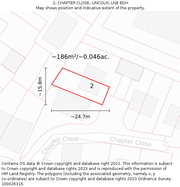 2, CHAPTER CLOSE, LINCOLN, LN6 8DH: Plot and title map