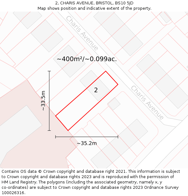 2, CHARIS AVENUE, BRISTOL, BS10 5JD: Plot and title map