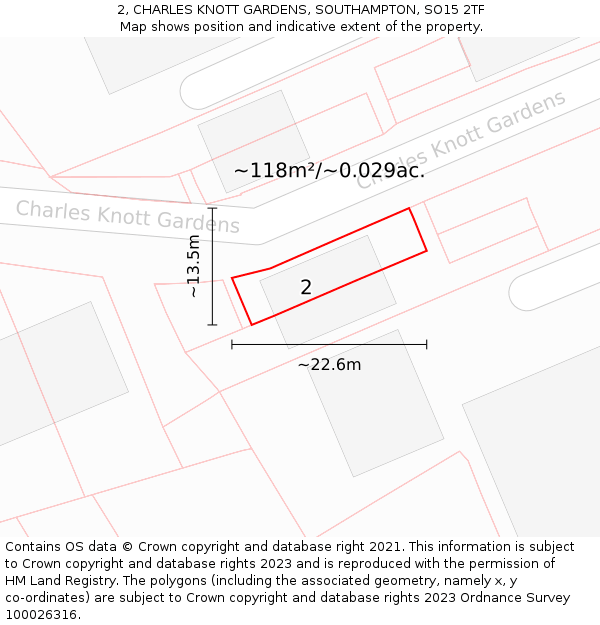 2, CHARLES KNOTT GARDENS, SOUTHAMPTON, SO15 2TF: Plot and title map