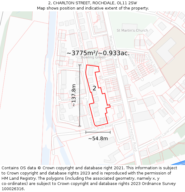 2, CHARLTON STREET, ROCHDALE, OL11 2SW: Plot and title map