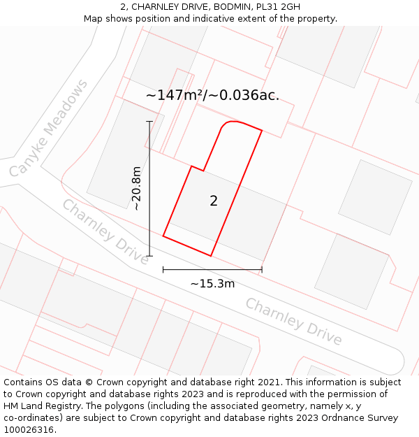 2, CHARNLEY DRIVE, BODMIN, PL31 2GH: Plot and title map