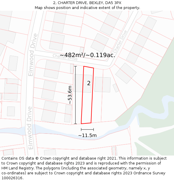 2, CHARTER DRIVE, BEXLEY, DA5 3PX: Plot and title map