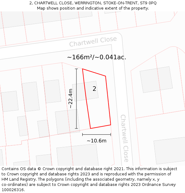 2, CHARTWELL CLOSE, WERRINGTON, STOKE-ON-TRENT, ST9 0PQ: Plot and title map
