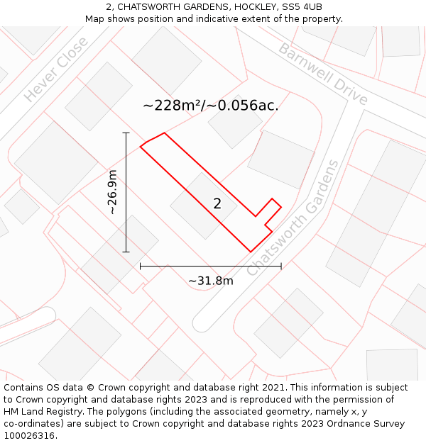 2, CHATSWORTH GARDENS, HOCKLEY, SS5 4UB: Plot and title map