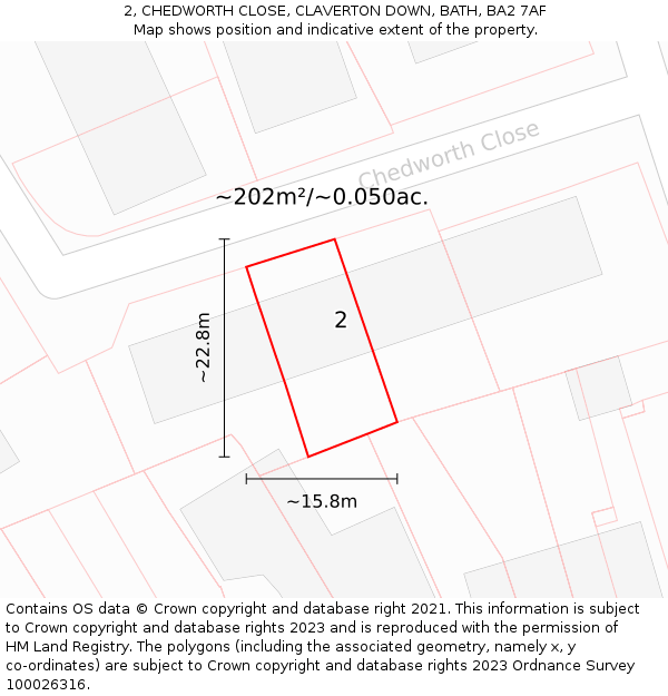 2, CHEDWORTH CLOSE, CLAVERTON DOWN, BATH, BA2 7AF: Plot and title map