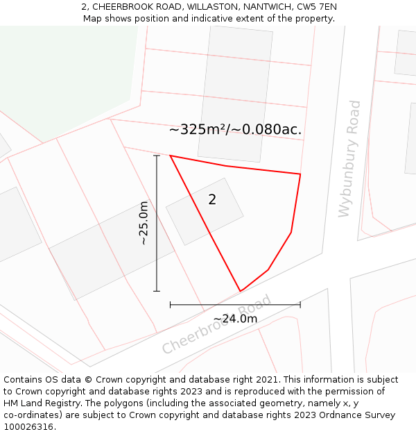 2, CHEERBROOK ROAD, WILLASTON, NANTWICH, CW5 7EN: Plot and title map