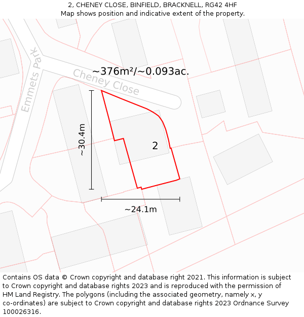 2, CHENEY CLOSE, BINFIELD, BRACKNELL, RG42 4HF: Plot and title map