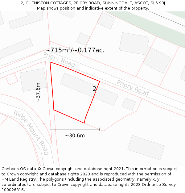 2, CHENISTON COTTAGES, PRIORY ROAD, SUNNINGDALE, ASCOT, SL5 9RJ: Plot and title map