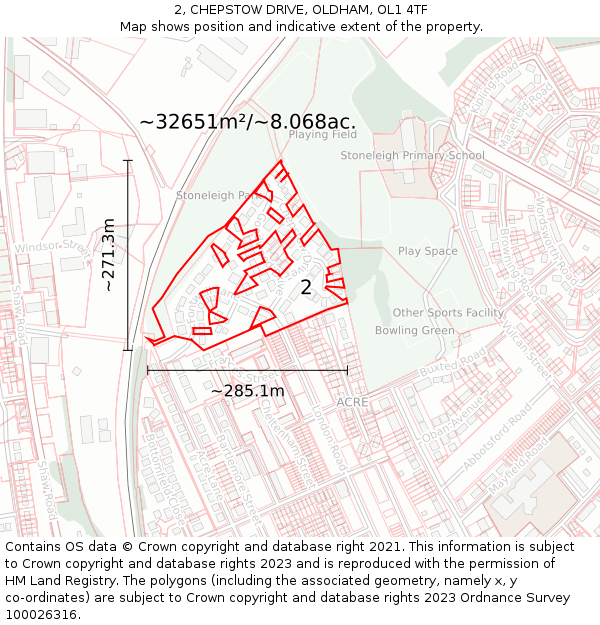 2, CHEPSTOW DRIVE, OLDHAM, OL1 4TF: Plot and title map