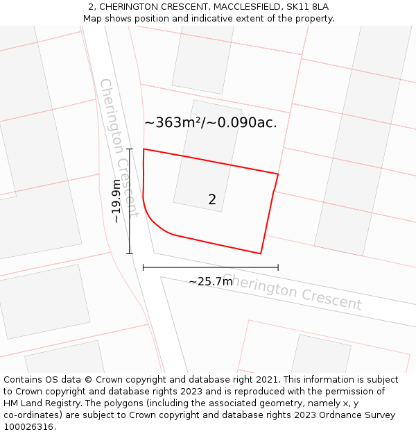 2, CHERINGTON CRESCENT, MACCLESFIELD, SK11 8LA: Plot and title map