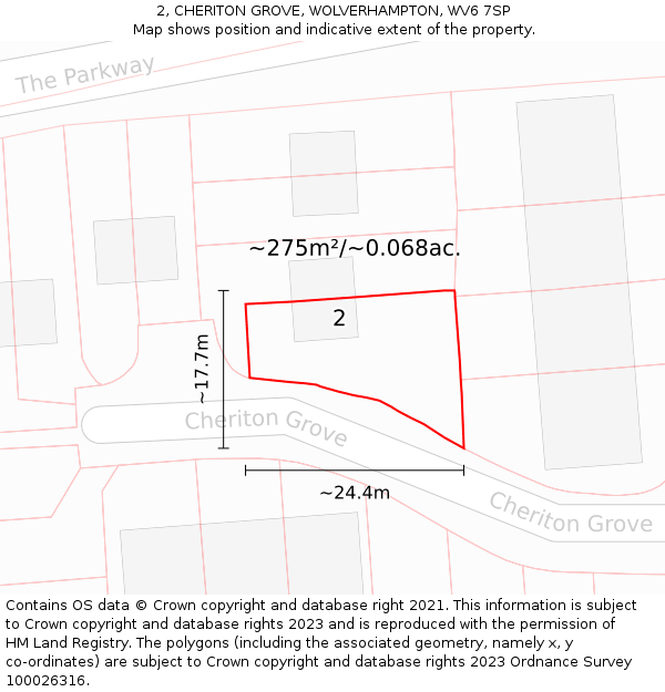 2, CHERITON GROVE, WOLVERHAMPTON, WV6 7SP: Plot and title map