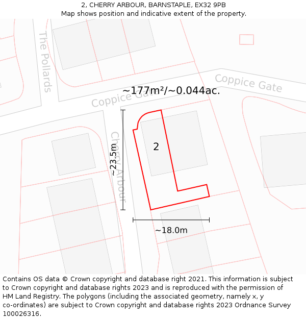 2, CHERRY ARBOUR, BARNSTAPLE, EX32 9PB: Plot and title map