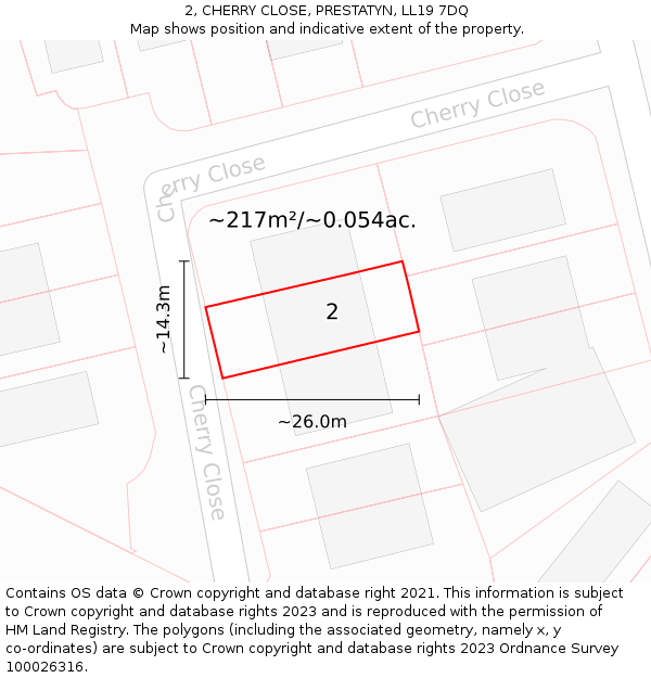 2, CHERRY CLOSE, PRESTATYN, LL19 7DQ: Plot and title map