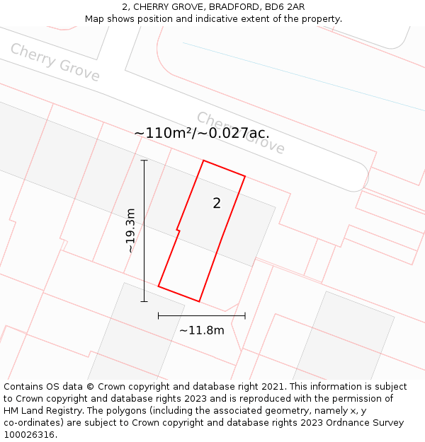 2, CHERRY GROVE, BRADFORD, BD6 2AR: Plot and title map