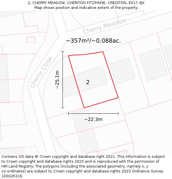 2, CHERRY MEADOW, CHERITON FITZPAINE, CREDITON, EX17 4JX: Plot and title map