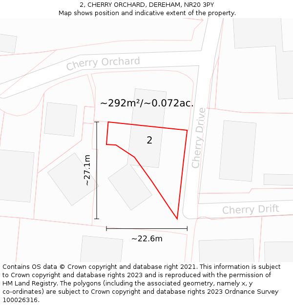 2, CHERRY ORCHARD, DEREHAM, NR20 3PY: Plot and title map