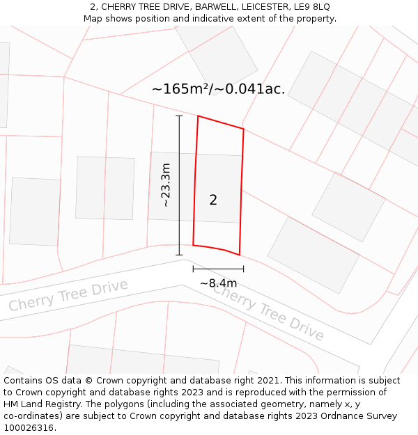2, CHERRY TREE DRIVE, BARWELL, LEICESTER, LE9 8LQ: Plot and title map