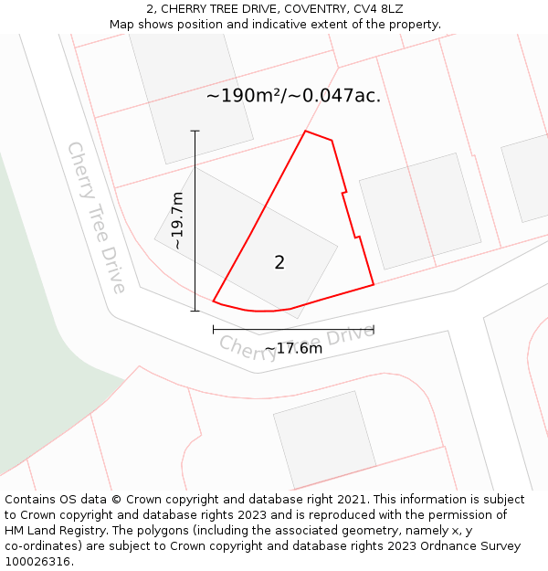 2, CHERRY TREE DRIVE, COVENTRY, CV4 8LZ: Plot and title map
