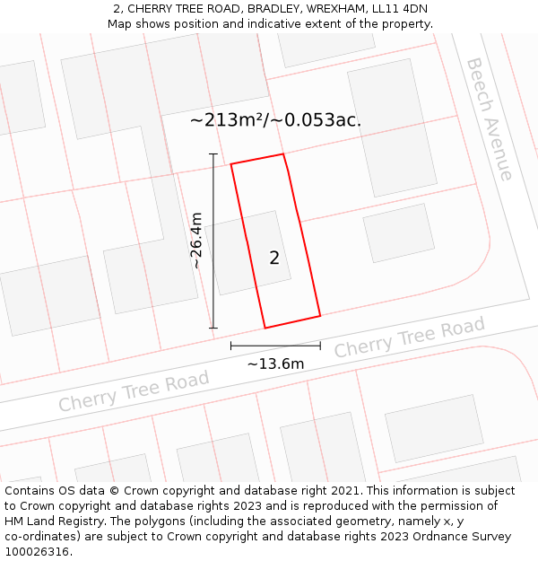 2, CHERRY TREE ROAD, BRADLEY, WREXHAM, LL11 4DN: Plot and title map