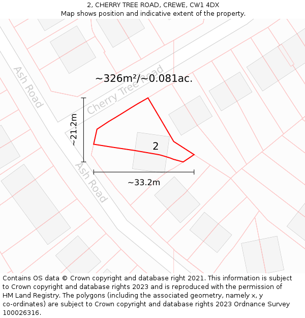 2, CHERRY TREE ROAD, CREWE, CW1 4DX: Plot and title map
