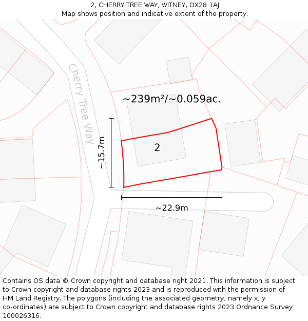 2, CHERRY TREE WAY, WITNEY, OX28 1AJ: Plot and title map